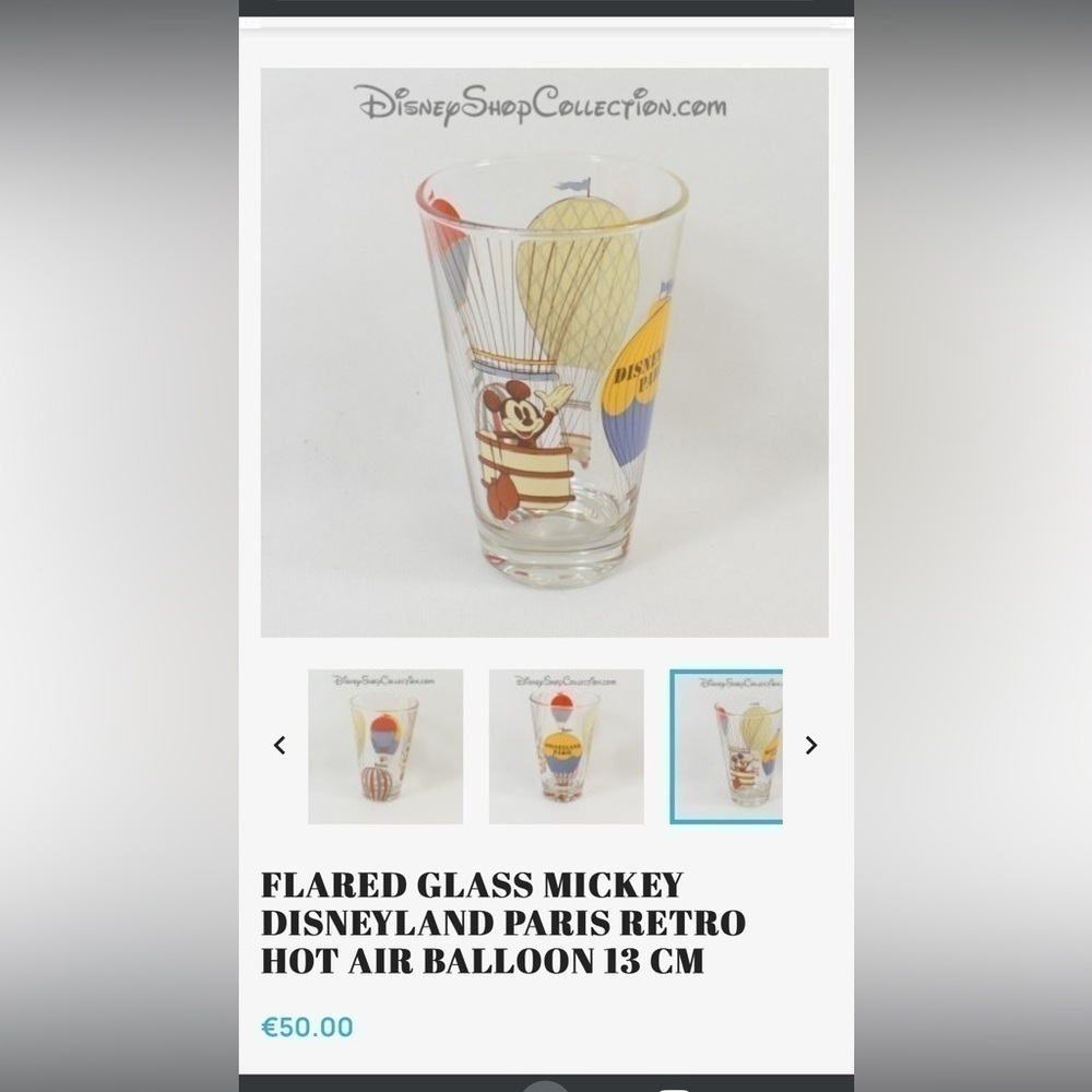 FLARED GLASS MICKEY DISNEYLAND PARIS RETRO HOT AIR BALLOON cups set of TWO